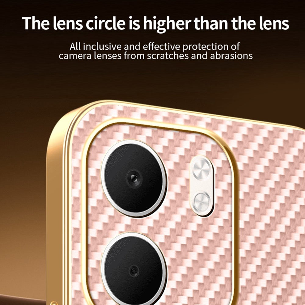 For-Oppo-A5x-4G-/-A5x-5G-Phone-Case-Carbon-Fiber-Textured-Electroplated-TPU-Back-Cover-Pink