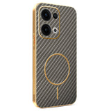 For-Oppo-Reno13-5G-(Global)-Phone-Case-Carbon-Fiber-Textured-Electroplated-TPU-Back-Cover-Coffee