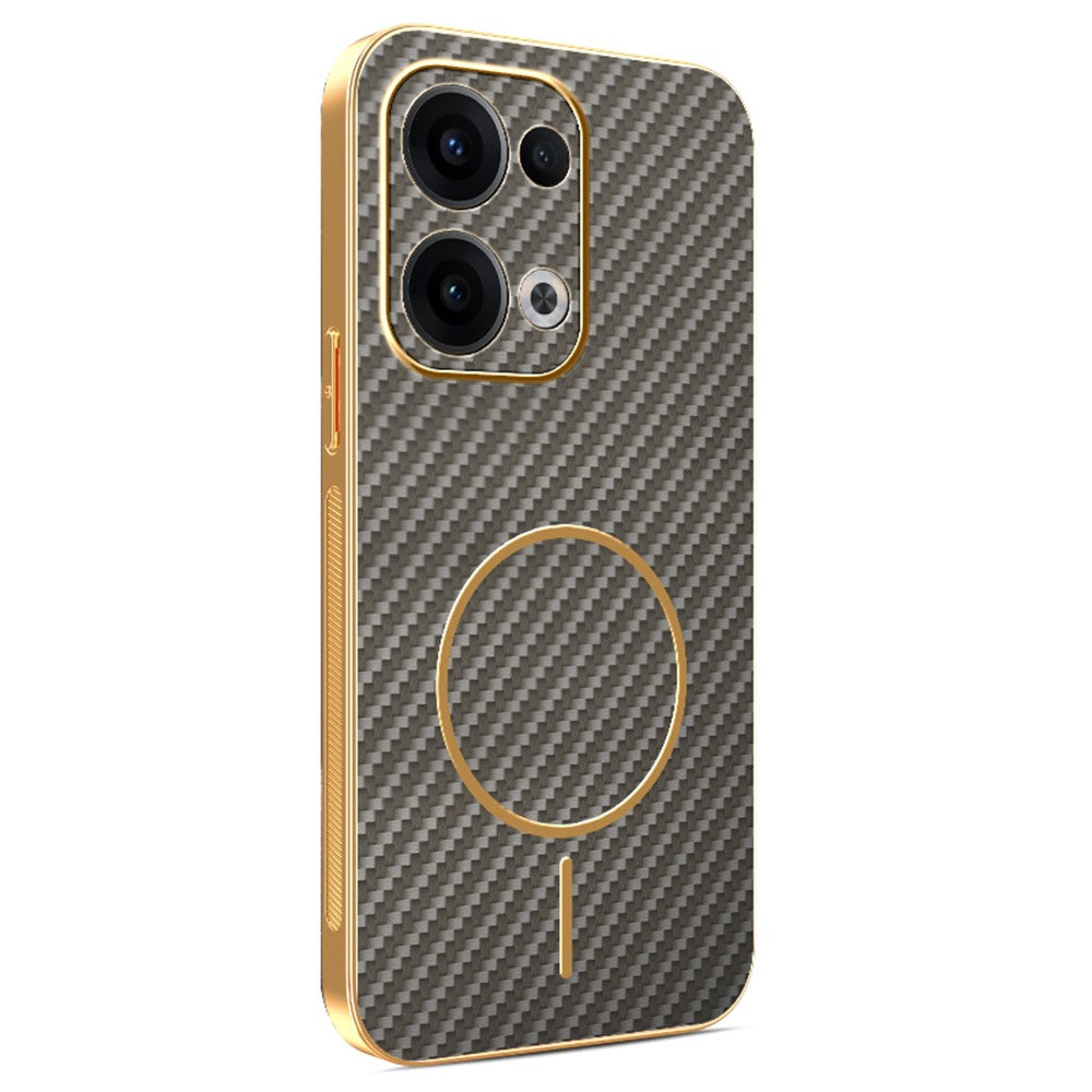 For-Oppo-Reno13-5G-(Global)-Phone-Case-Carbon-Fiber-Textured-Electroplated-TPU-Back-Cover-Coffee