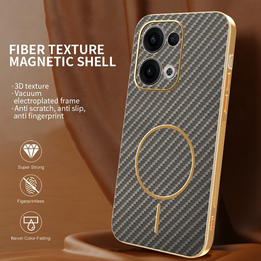 For-Oppo-Reno13-5G-(Global)-Phone-Case-Carbon-Fiber-Textured-Electroplated-TPU-Back-Cover-Coffee