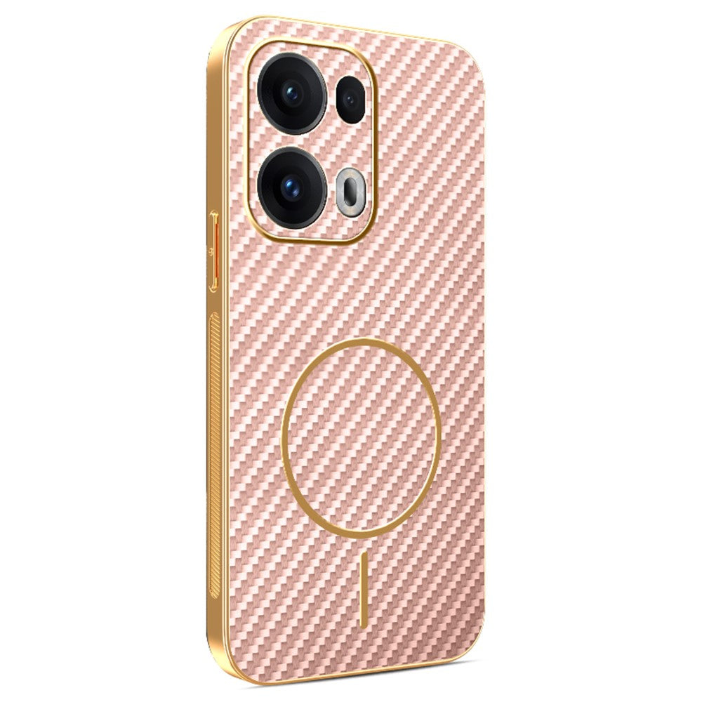 For-Oppo-Reno13-Pro-5G-Phone-Case-Carbon-Fiber-Textured-Electroplated-TPU-Back-Cover-Pink