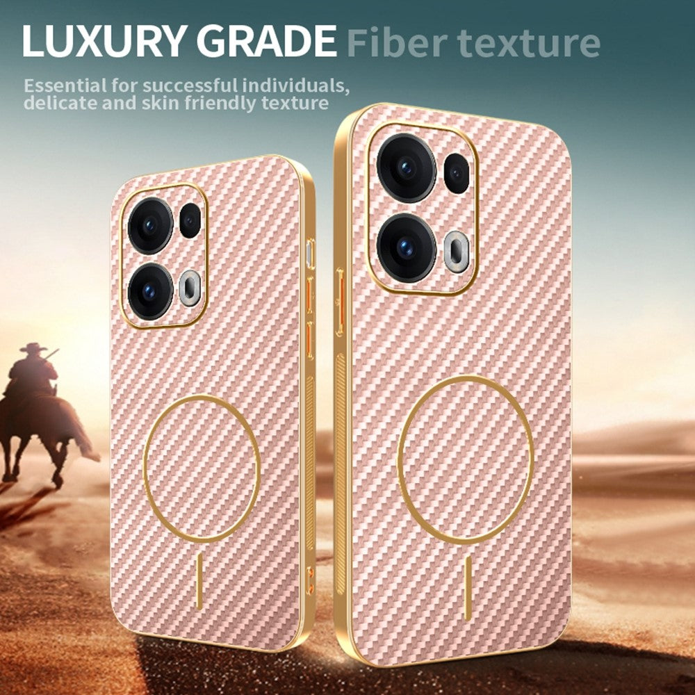 For-Oppo-Reno13-Pro-5G-Phone-Case-Carbon-Fiber-Textured-Electroplated-TPU-Back-Cover-Pink