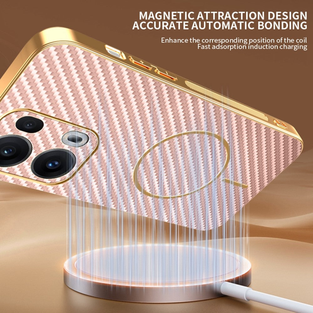 For-Oppo-Reno13-Pro-5G-Phone-Case-Carbon-Fiber-Textured-Electroplated-TPU-Back-Cover-Pink