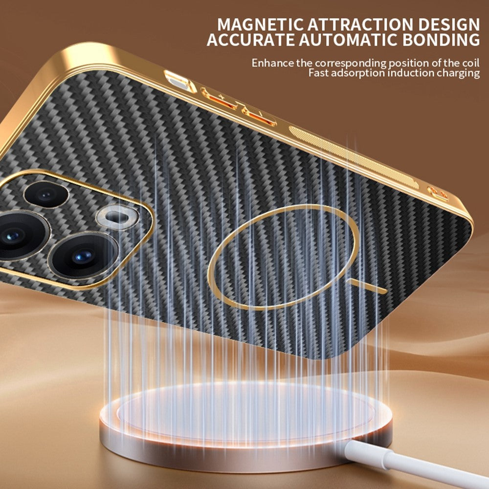 For-Oppo-Reno13-Pro-5G-Phone-Case-Carbon-Fiber-Textured-Electroplated-TPU-Back-Cover-Black