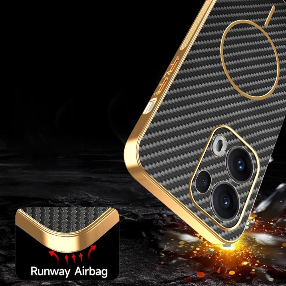 For-Oppo-Reno13-Pro-5G-Phone-Case-Carbon-Fiber-Textured-Electroplated-TPU-Back-Cover-Black