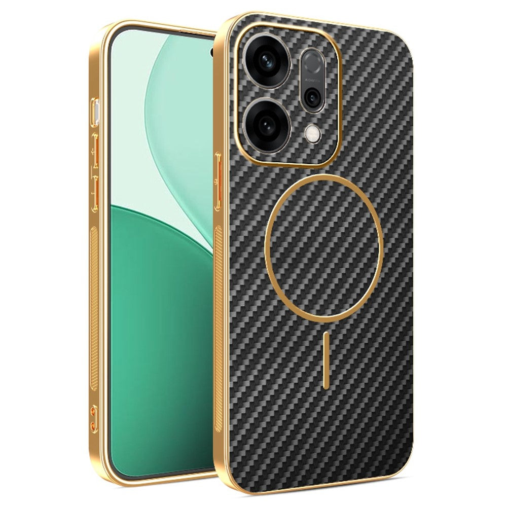 For-Oppo-Reno14-5G-(Global)-Case-Carbon-Fiber-Textured-Electroplated-TPU-Back-Cover-Black