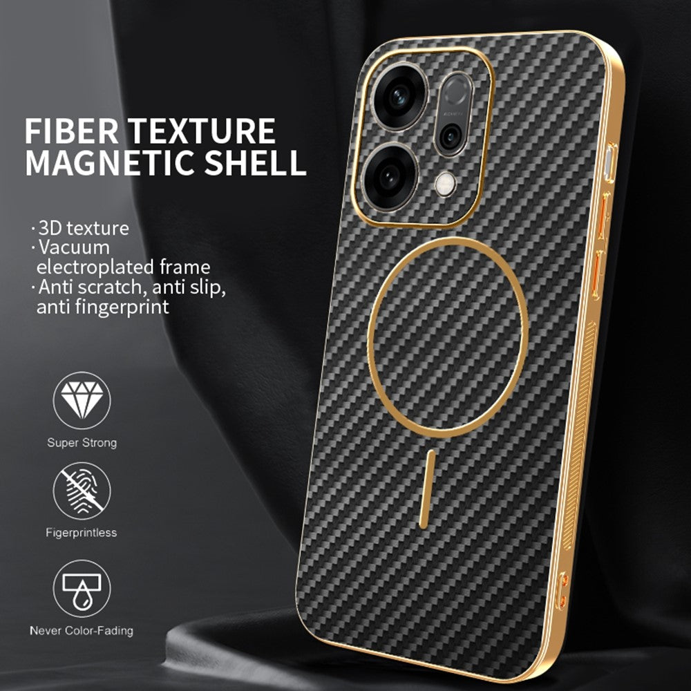 For-Oppo-Reno14-5G-(Global)-Case-Carbon-Fiber-Textured-Electroplated-TPU-Back-Cover-Black