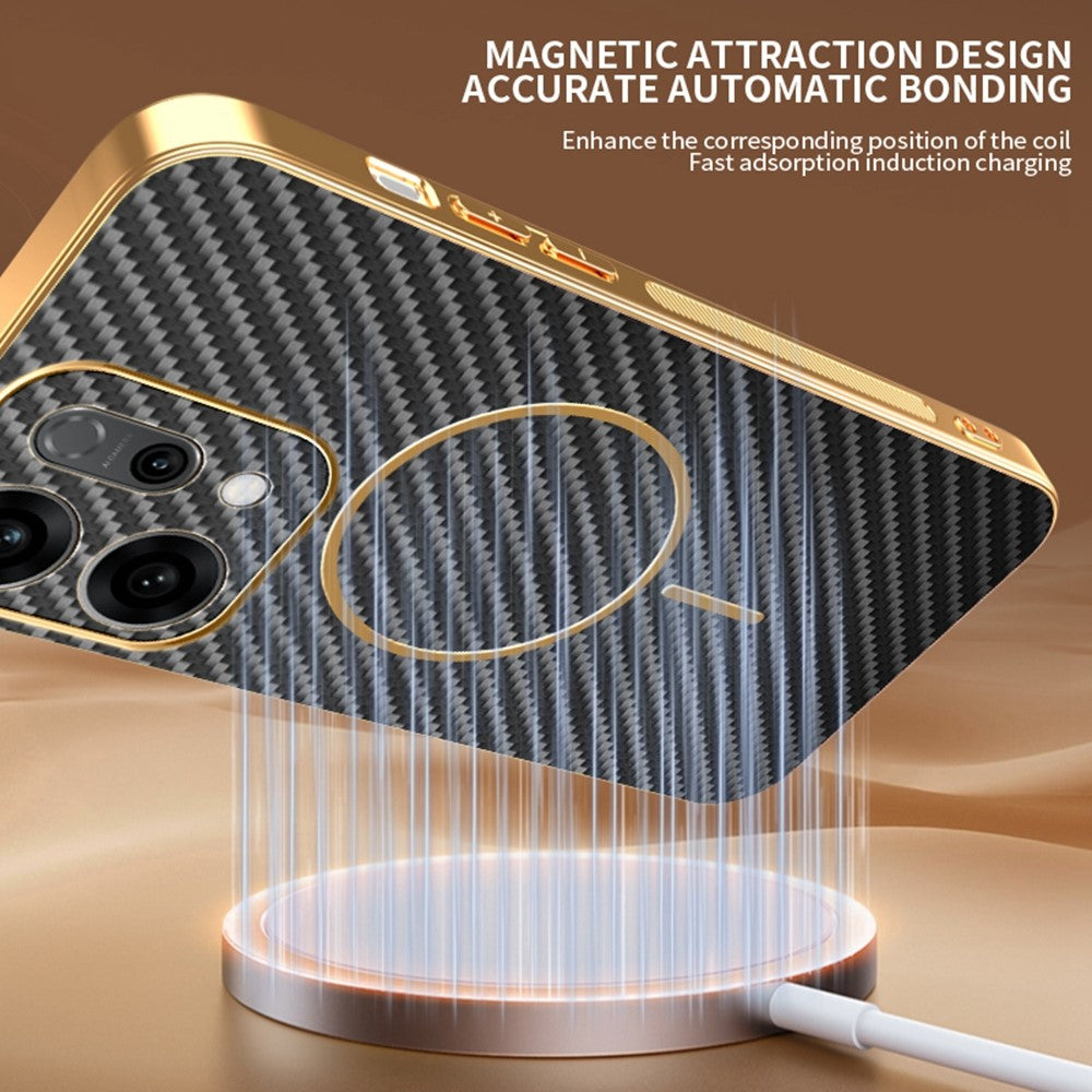 For-Oppo-Reno14-5G-(Global)-Case-Carbon-Fiber-Textured-Electroplated-TPU-Back-Cover-Black