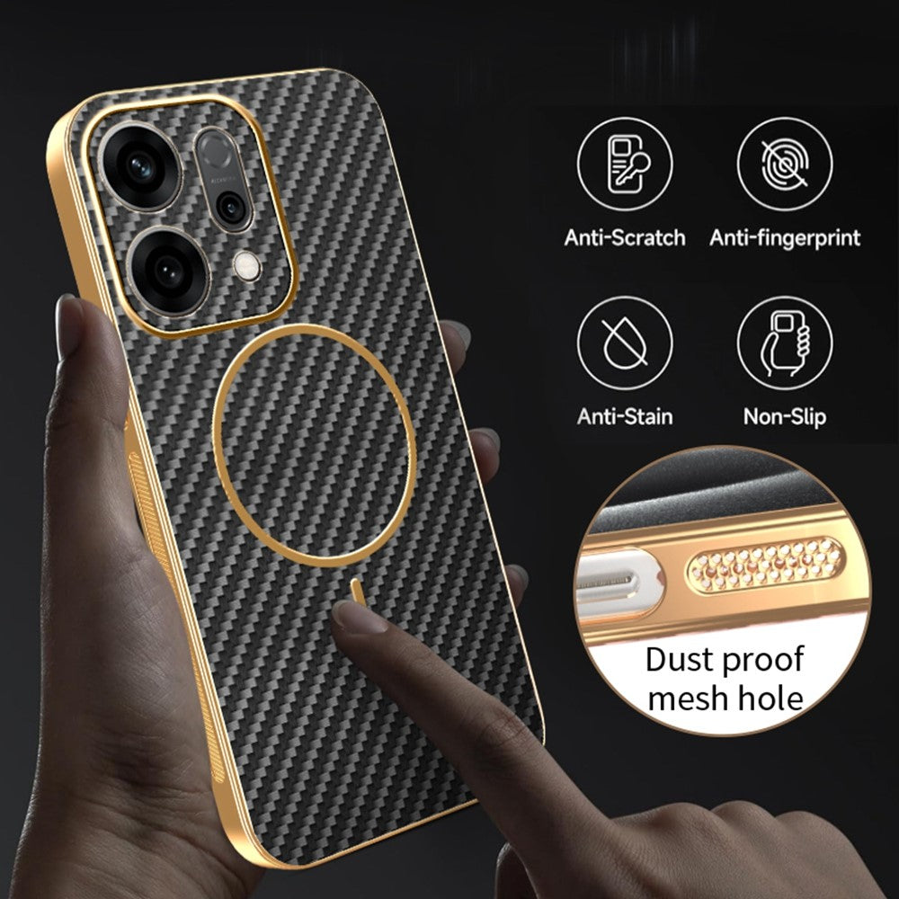 For-Oppo-Reno14-5G-(Global)-Case-Carbon-Fiber-Textured-Electroplated-TPU-Back-Cover-Black