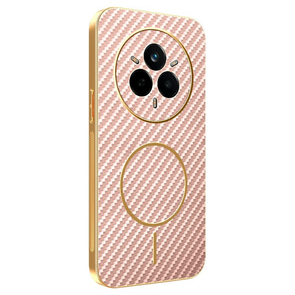 For-Realme-14-Pro-5G-Phone-Case-Carbon-Fiber-Textured-Electroplated-TPU-Back-Cover-Pink
