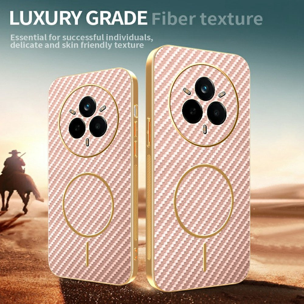 For-Realme-14-Pro-5G-Phone-Case-Carbon-Fiber-Textured-Electroplated-TPU-Back-Cover-Pink