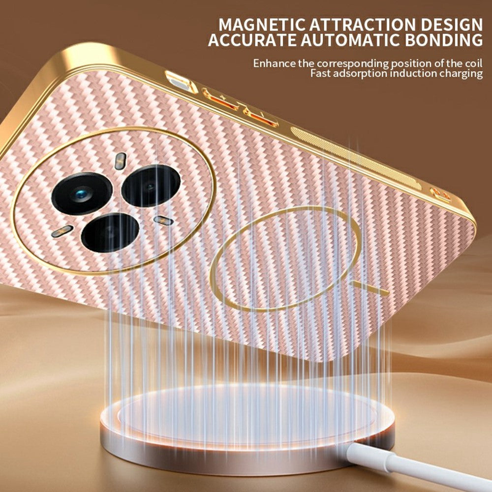 For-Realme-14-Pro-5G-Phone-Case-Carbon-Fiber-Textured-Electroplated-TPU-Back-Cover-Pink