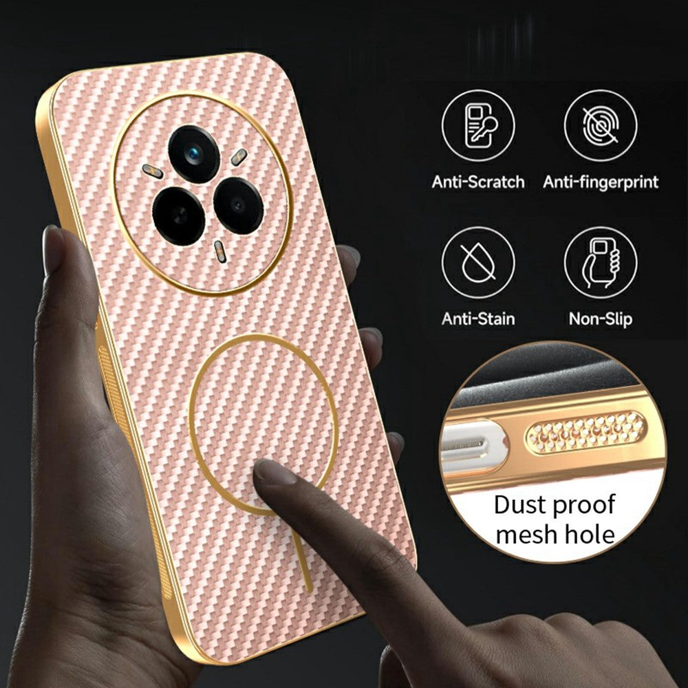 For-Realme-14-Pro-5G-Phone-Case-Carbon-Fiber-Textured-Electroplated-TPU-Back-Cover-Pink