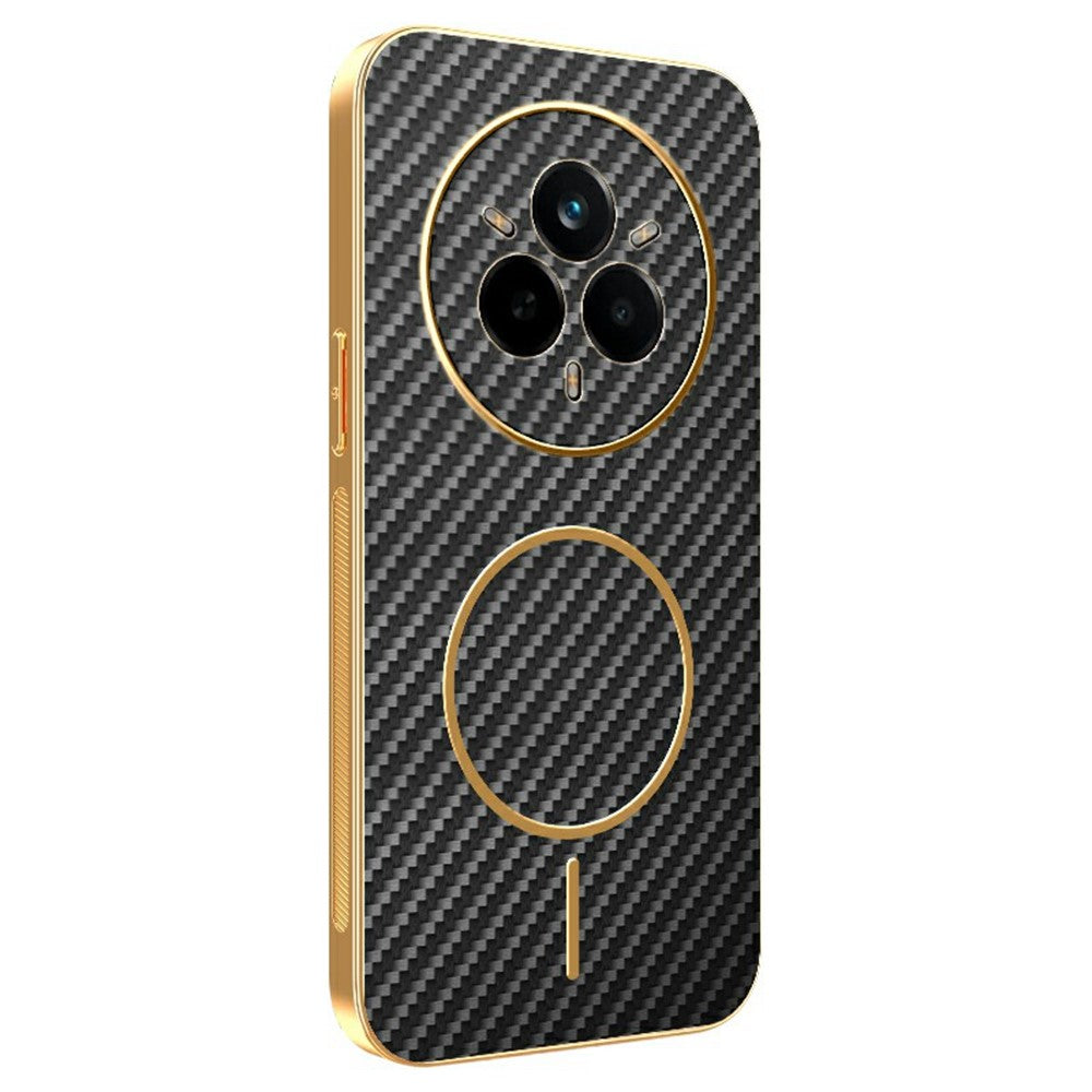 For-Realme-14-Pro-5G-Phone-Case-Carbon-Fiber-Textured-Electroplated-TPU-Back-Cover-Black