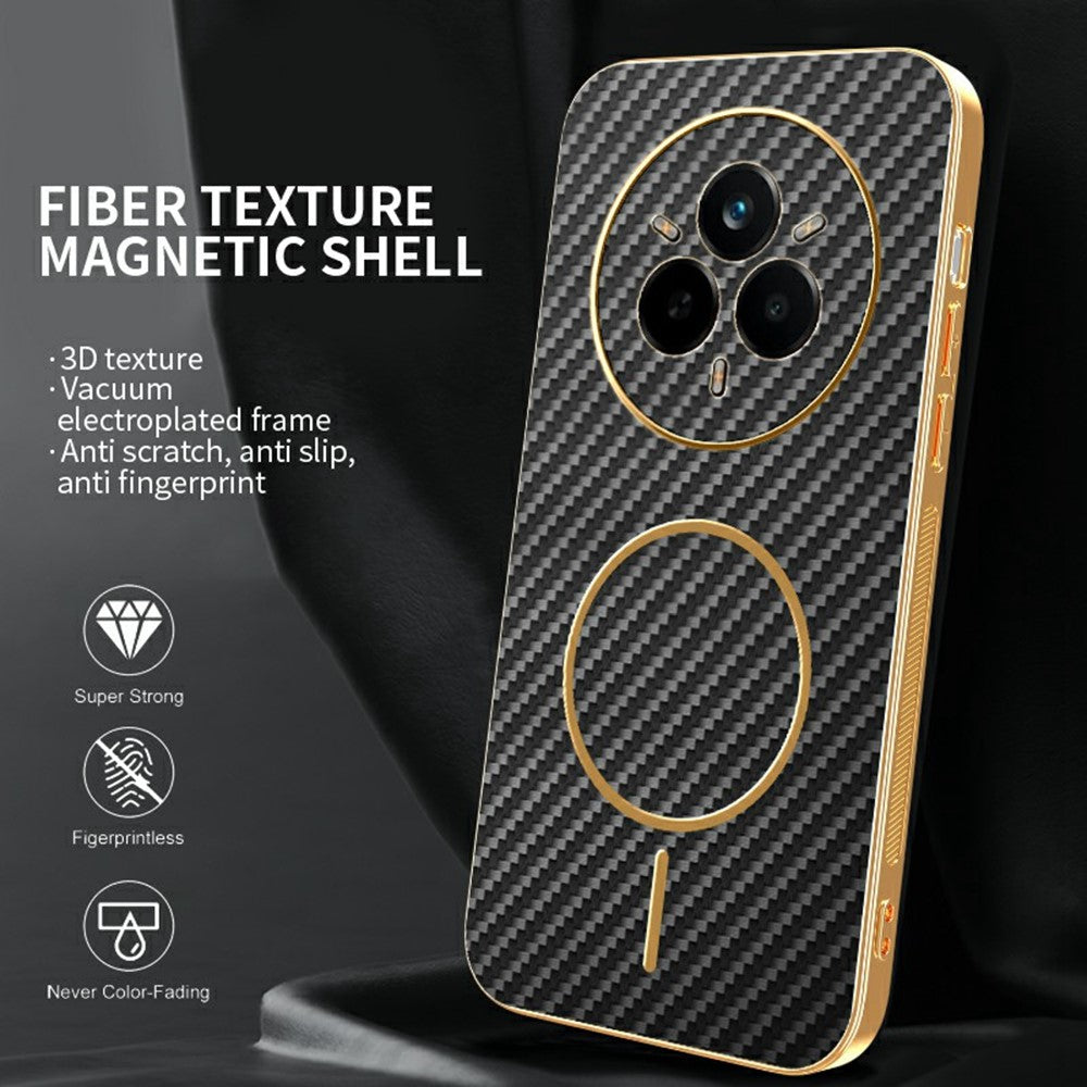 For-Realme-14-Pro-5G-Phone-Case-Carbon-Fiber-Textured-Electroplated-TPU-Back-Cover-Black