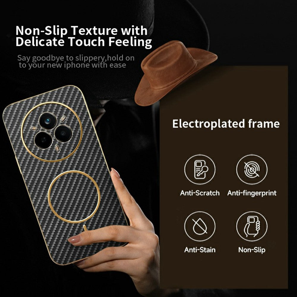 For-Realme-14-Pro-5G-Phone-Case-Carbon-Fiber-Textured-Electroplated-TPU-Back-Cover-Black