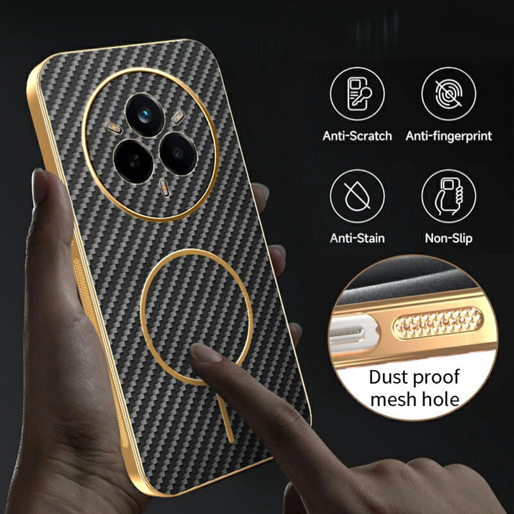 For-Realme-14-Pro-5G-Phone-Case-Carbon-Fiber-Textured-Electroplated-TPU-Back-Cover-Black