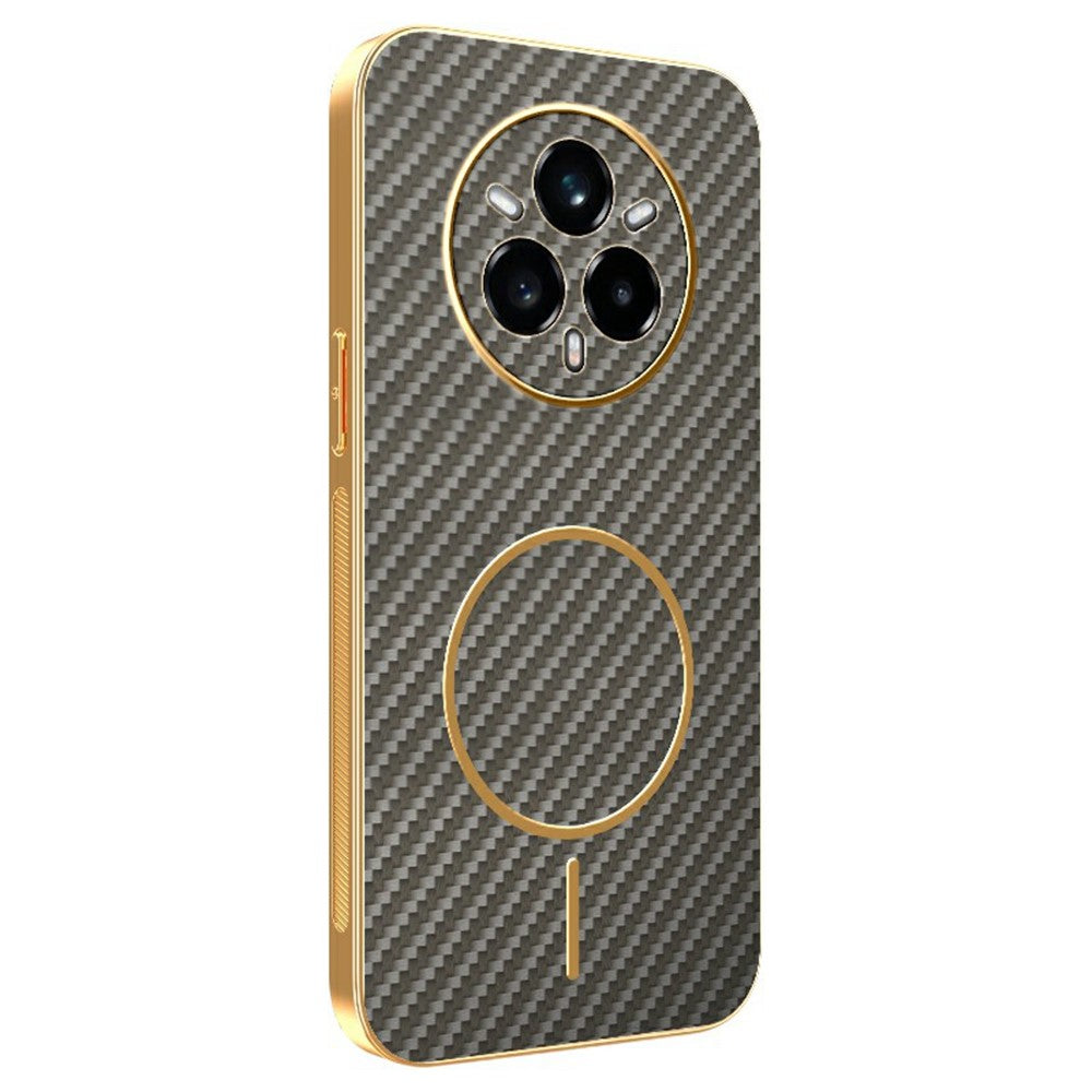 For-Realme-14-Pro+-5G-Phone-Case-Carbon-Fiber-Textured-Electroplated-TPU-Back-Cover-Coffee