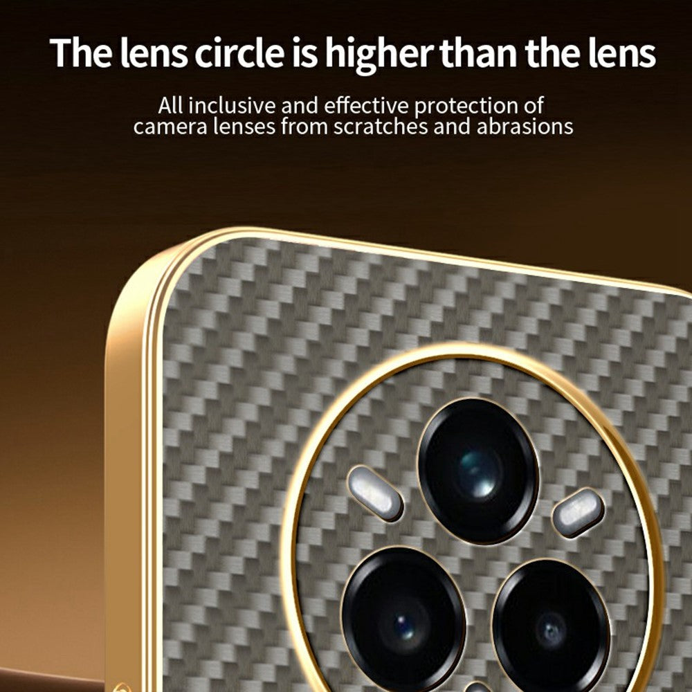 For-Realme-14-Pro+-5G-Phone-Case-Carbon-Fiber-Textured-Electroplated-TPU-Back-Cover-Coffee