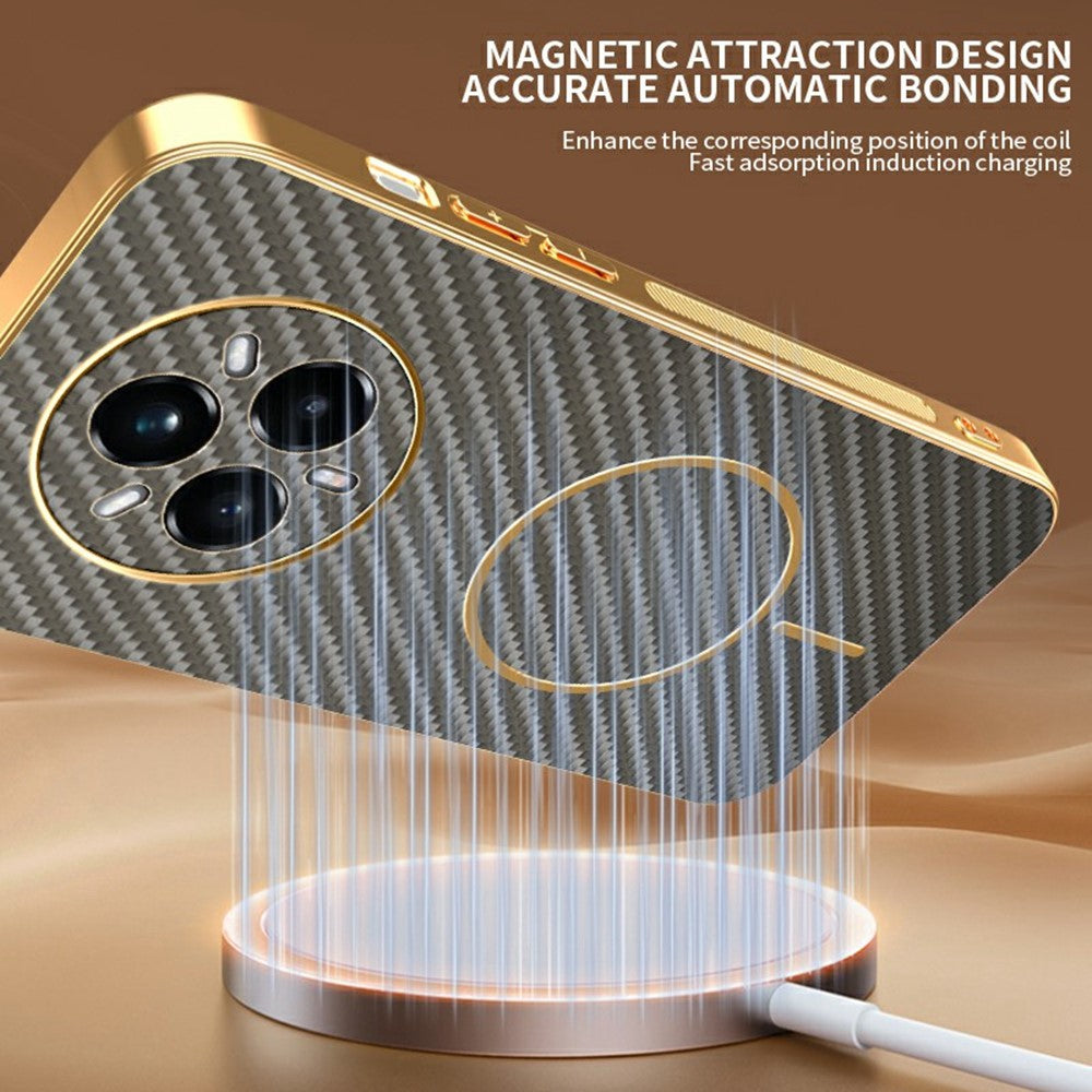 For-Realme-14-Pro+-5G-Phone-Case-Carbon-Fiber-Textured-Electroplated-TPU-Back-Cover-Coffee