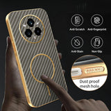 For-Realme-14-Pro+-5G-Phone-Case-Carbon-Fiber-Textured-Electroplated-TPU-Back-Cover-Coffee