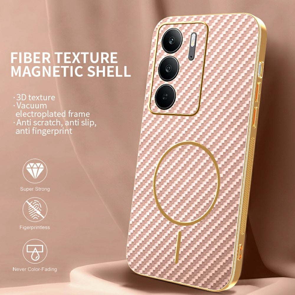 For-Realme-C75-4G-/-C75x-Phone-Case-Carbon-Fiber-Textured-Electroplated-TPU-Back-Cover-Pink