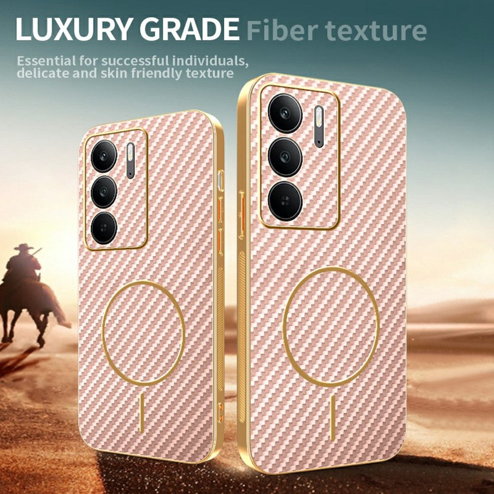 For-Realme-C75-4G-/-C75x-Phone-Case-Carbon-Fiber-Textured-Electroplated-TPU-Back-Cover-Pink