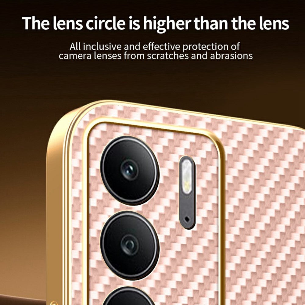 For-Realme-C75-4G-/-C75x-Phone-Case-Carbon-Fiber-Textured-Electroplated-TPU-Back-Cover-Pink