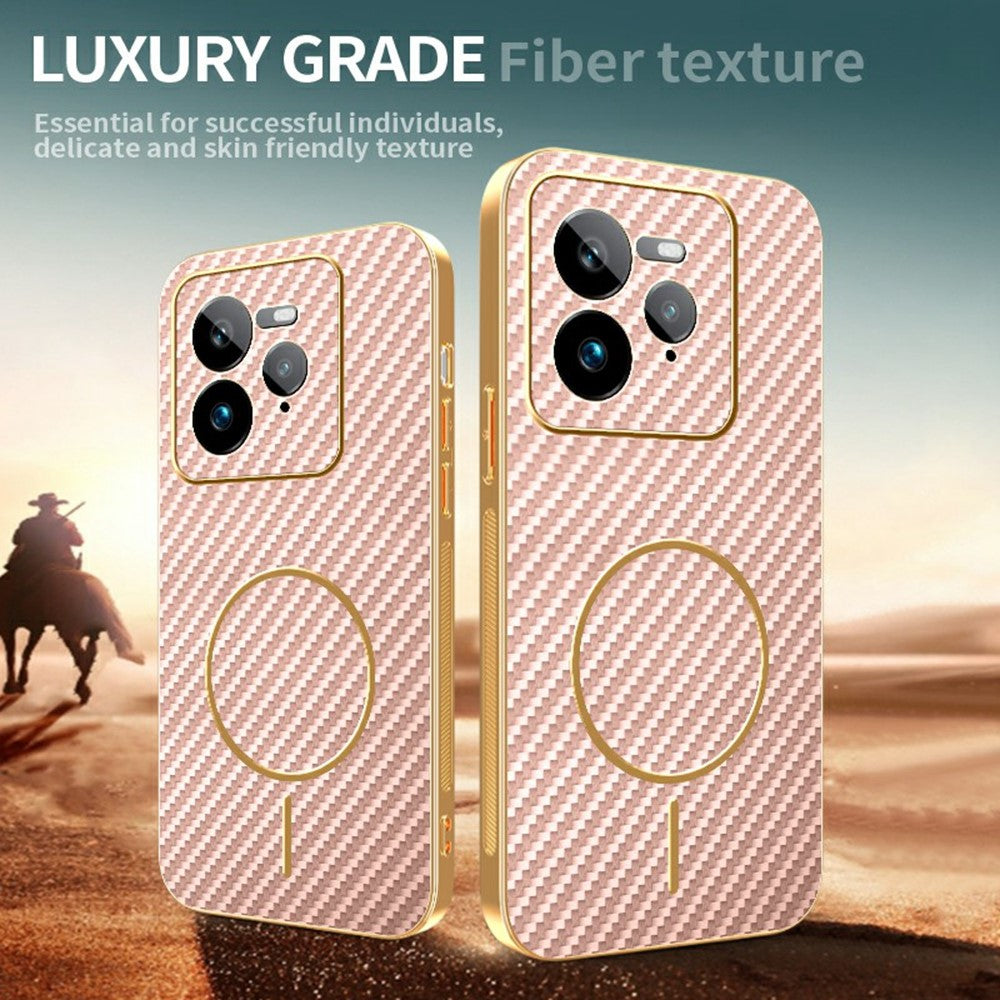 For-Realme-GT-7-Pro-5G-Phone-Case-Carbon-Fiber-Textured-Electroplated-TPU-Back-Cover-Pink