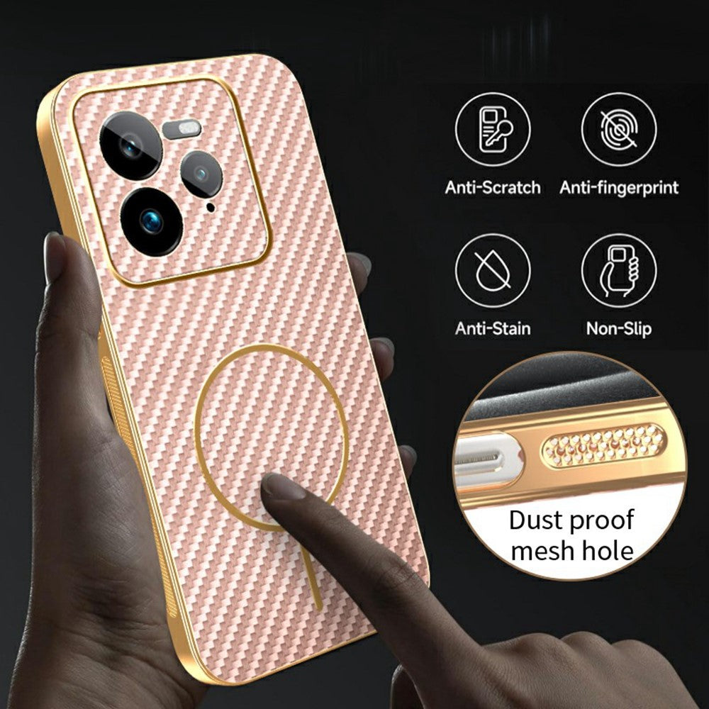 For-Realme-GT-7-Pro-5G-Phone-Case-Carbon-Fiber-Textured-Electroplated-TPU-Back-Cover-Pink