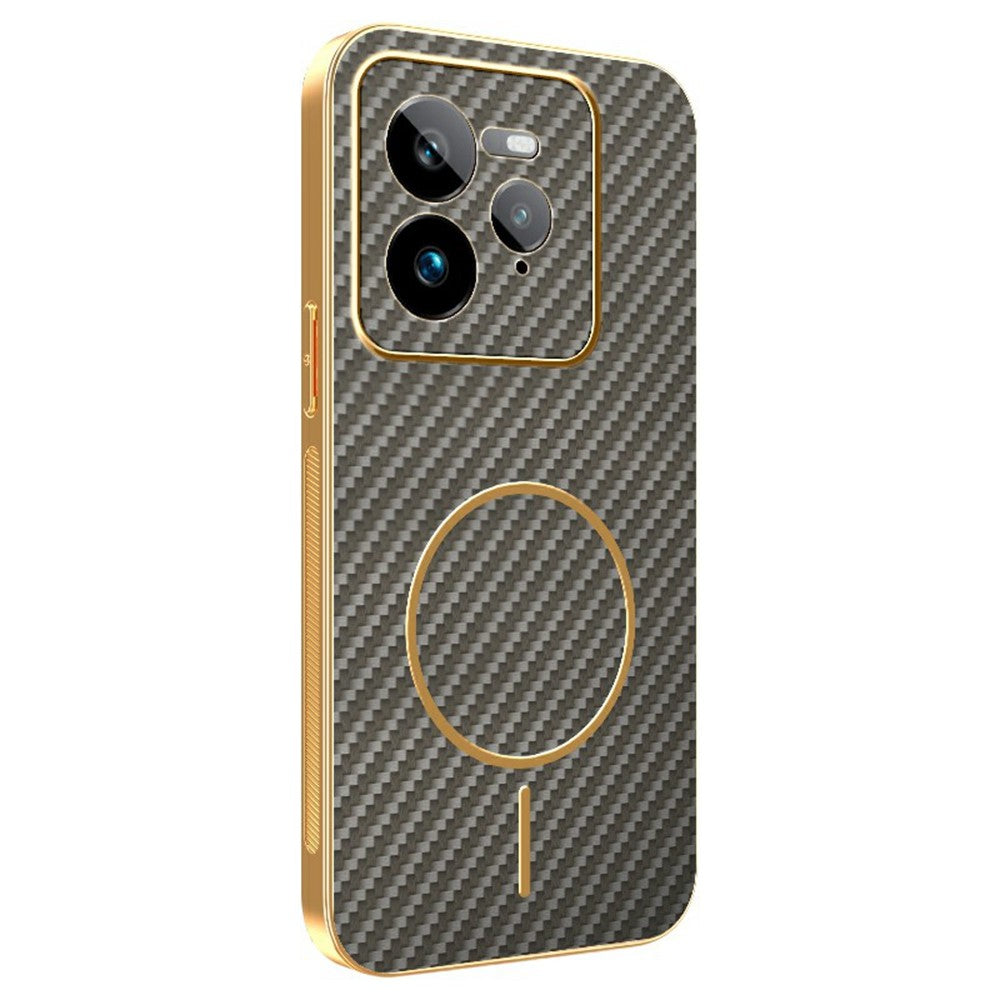 For-Realme-GT-7-Pro-5G-Phone-Case-Carbon-Fiber-Textured-Electroplated-TPU-Back-Cover-Coffee