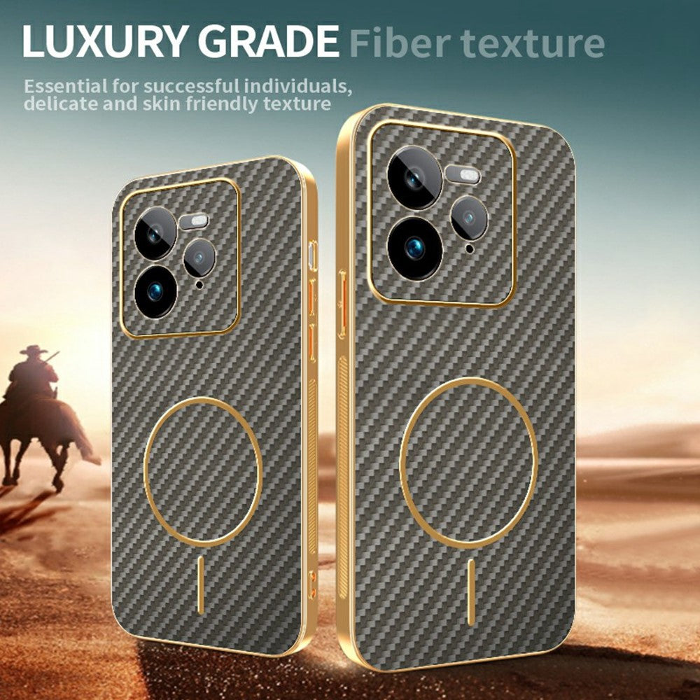 For-Realme-GT-7-Pro-5G-Phone-Case-Carbon-Fiber-Textured-Electroplated-TPU-Back-Cover-Coffee