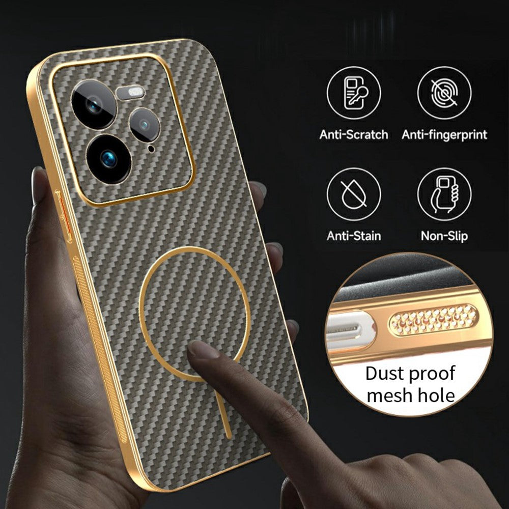 For-Realme-GT-7-Pro-5G-Phone-Case-Carbon-Fiber-Textured-Electroplated-TPU-Back-Cover-Coffee