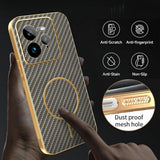 For-Realme-GT-7-Pro-5G-Phone-Case-Carbon-Fiber-Textured-Electroplated-TPU-Back-Cover-Coffee