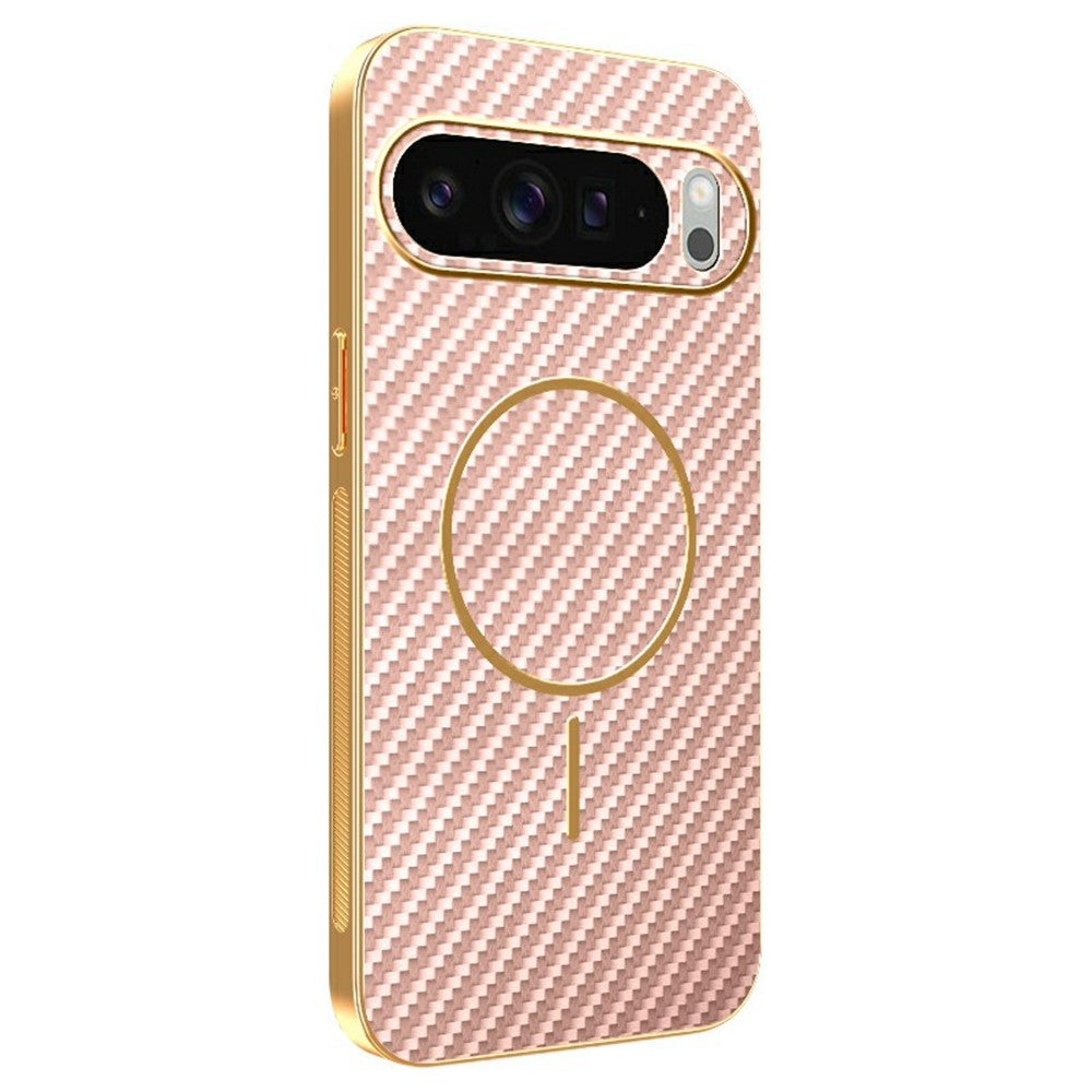 For-Google-Pixel-10-Pro-XL-Phone-Case-Carbon-Fiber-Textured-Electroplated-TPU-Back-Cover-Pink