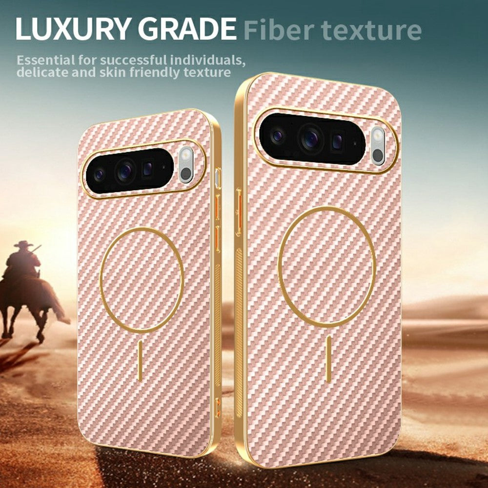 For-Google-Pixel-10-Pro-XL-Phone-Case-Carbon-Fiber-Textured-Electroplated-TPU-Back-Cover-Pink