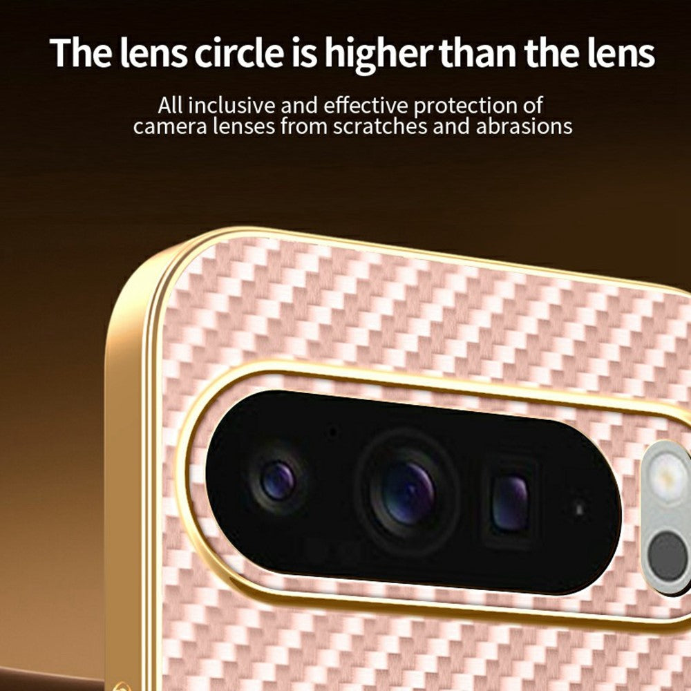 For-Google-Pixel-10-Pro-XL-Phone-Case-Carbon-Fiber-Textured-Electroplated-TPU-Back-Cover-Pink