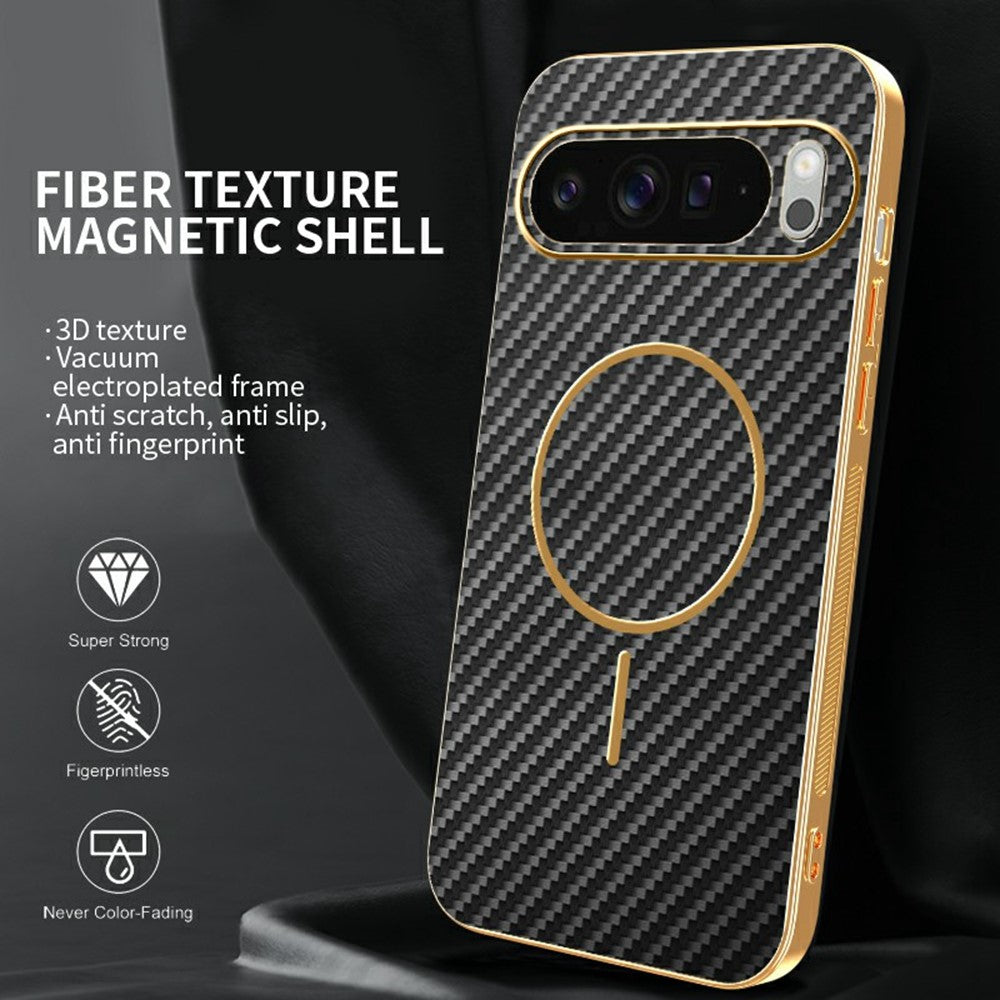 For-Google-Pixel-10-Pro-Phone-Case-Carbon-Fiber-Textured-Electroplated-TPU-Back-Cover-Black