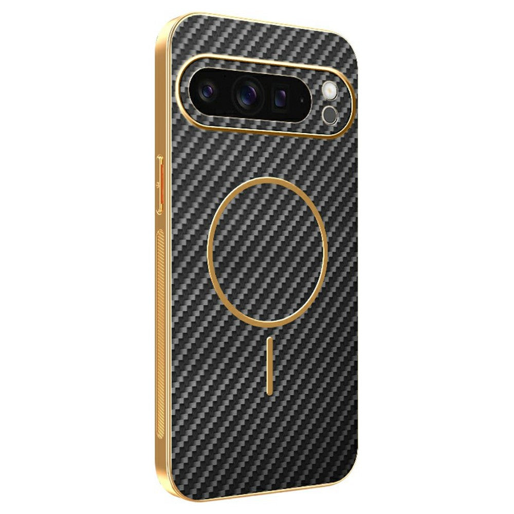 For-Google-Pixel-9-Pro-XL-Phone-Case-Carbon-Fiber-Textured-Electroplated-TPU-Back-Cover-Black