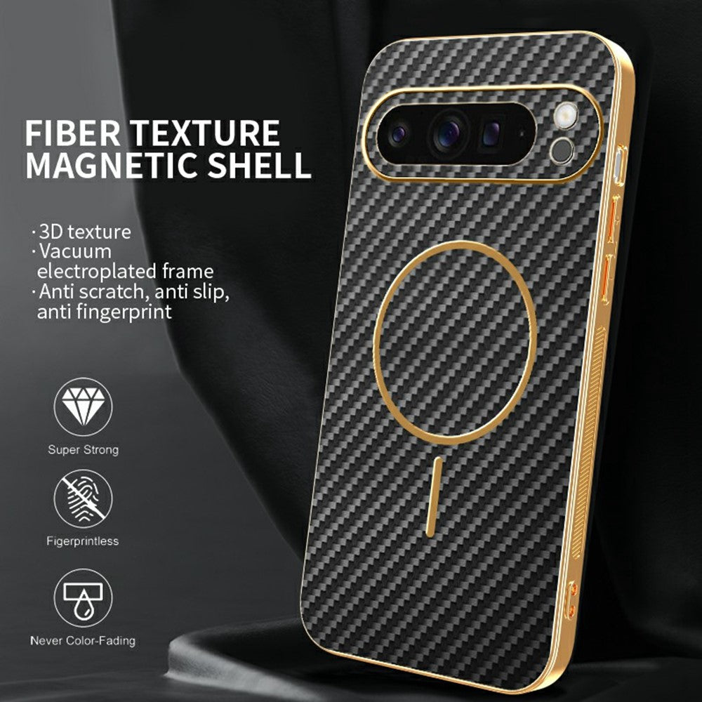For-Google-Pixel-9-Pro-XL-Phone-Case-Carbon-Fiber-Textured-Electroplated-TPU-Back-Cover-Black
