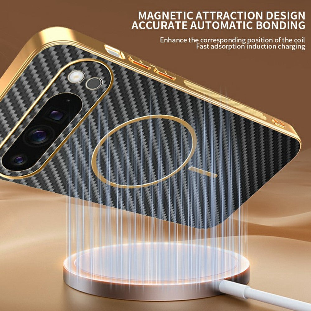 For-Google-Pixel-9-Pro-XL-Phone-Case-Carbon-Fiber-Textured-Electroplated-TPU-Back-Cover-Black