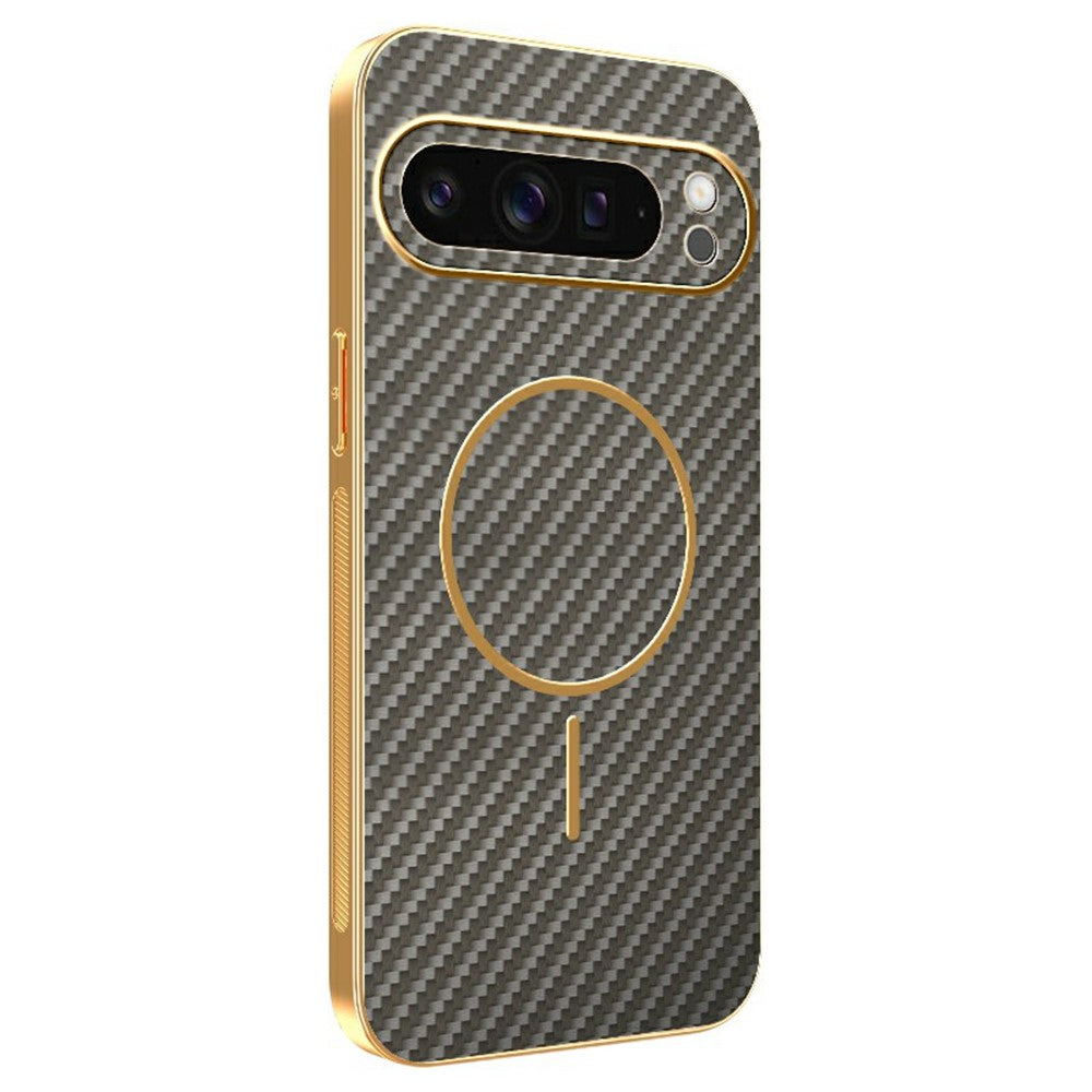 For-Google-Pixel-9-Pro-XL-Phone-Case-Carbon-Fiber-Textured-Electroplated-TPU-Back-Cover-Coffee