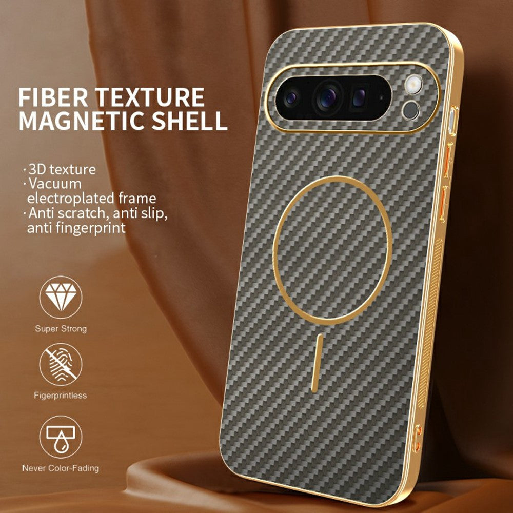 For-Google-Pixel-9-Pro-XL-Phone-Case-Carbon-Fiber-Textured-Electroplated-TPU-Back-Cover-Coffee