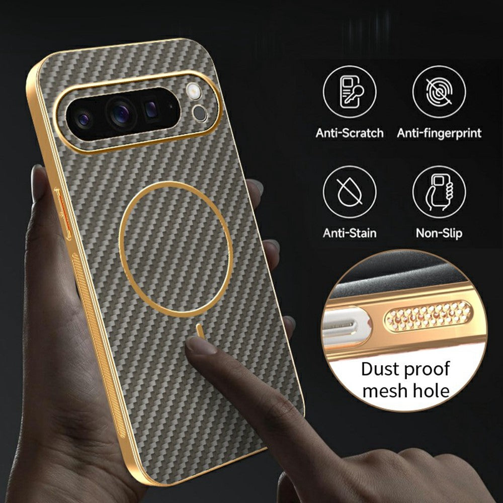 For-Google-Pixel-9-Pro-XL-Phone-Case-Carbon-Fiber-Textured-Electroplated-TPU-Back-Cover-Coffee