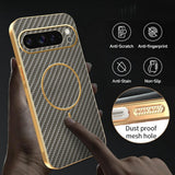 For-Google-Pixel-9-Pro-XL-Phone-Case-Carbon-Fiber-Textured-Electroplated-TPU-Back-Cover-Coffee