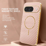 For-Google-Pixel-9-Phone-Case-Carbon-Fiber-Textured-Electroplated-TPU-Back-Cover-Rose-Gold