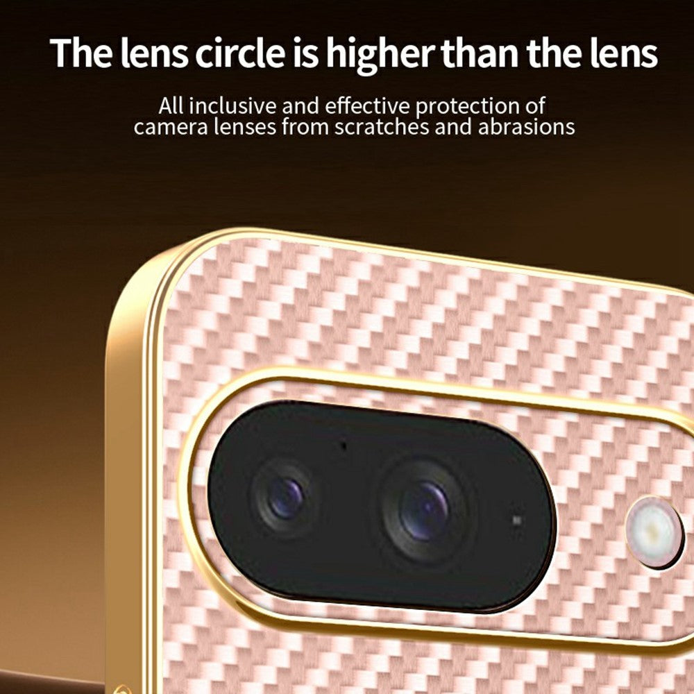 For-Google-Pixel-9-Phone-Case-Carbon-Fiber-Textured-Electroplated-TPU-Back-Cover-Rose-Gold