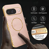 For-Google-Pixel-9-Phone-Case-Carbon-Fiber-Textured-Electroplated-TPU-Back-Cover-Rose-Gold