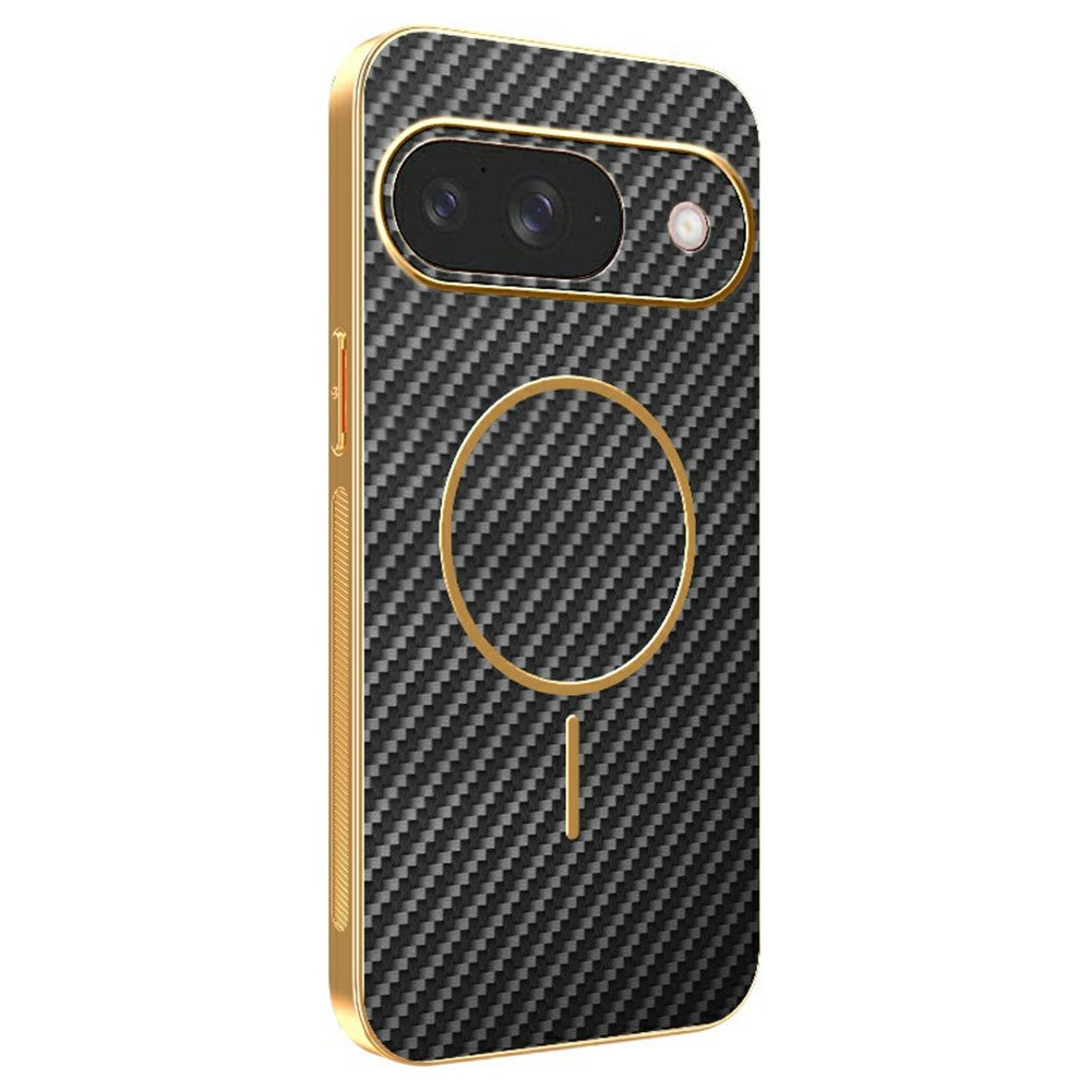For-Google-Pixel-9-Phone-Case-Carbon-Fiber-Textured-Electroplated-TPU-Back-Cover-Black