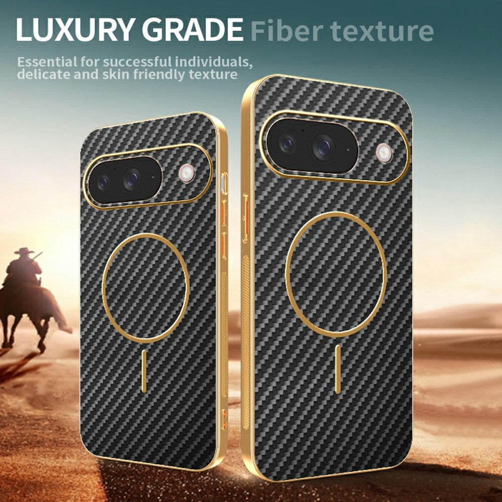 For-Google-Pixel-9-Phone-Case-Carbon-Fiber-Textured-Electroplated-TPU-Back-Cover-Black